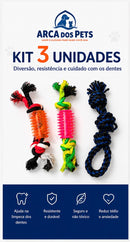 Kit 3 Brinquedos para Cachorro e Gato – Corda Mordedor Limpa-Dentes + Corda 3 Nós 40cm