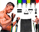 Kit com 11 Extensores Elásticos para Treino Funcional, Academia, Ginástica, Exercícios Fitness e Desenvolvimento Muscular