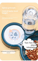 Tigelas para pets com bebedouro – conjunto 3 em 1 com design para proteção das orelhas, tigelas inclinadas para água e ração de gatos, com garrafa de água por gravidade para proteção do pescoço